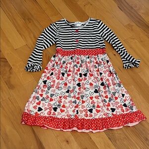 Charming Striped and Heart Kids Dress